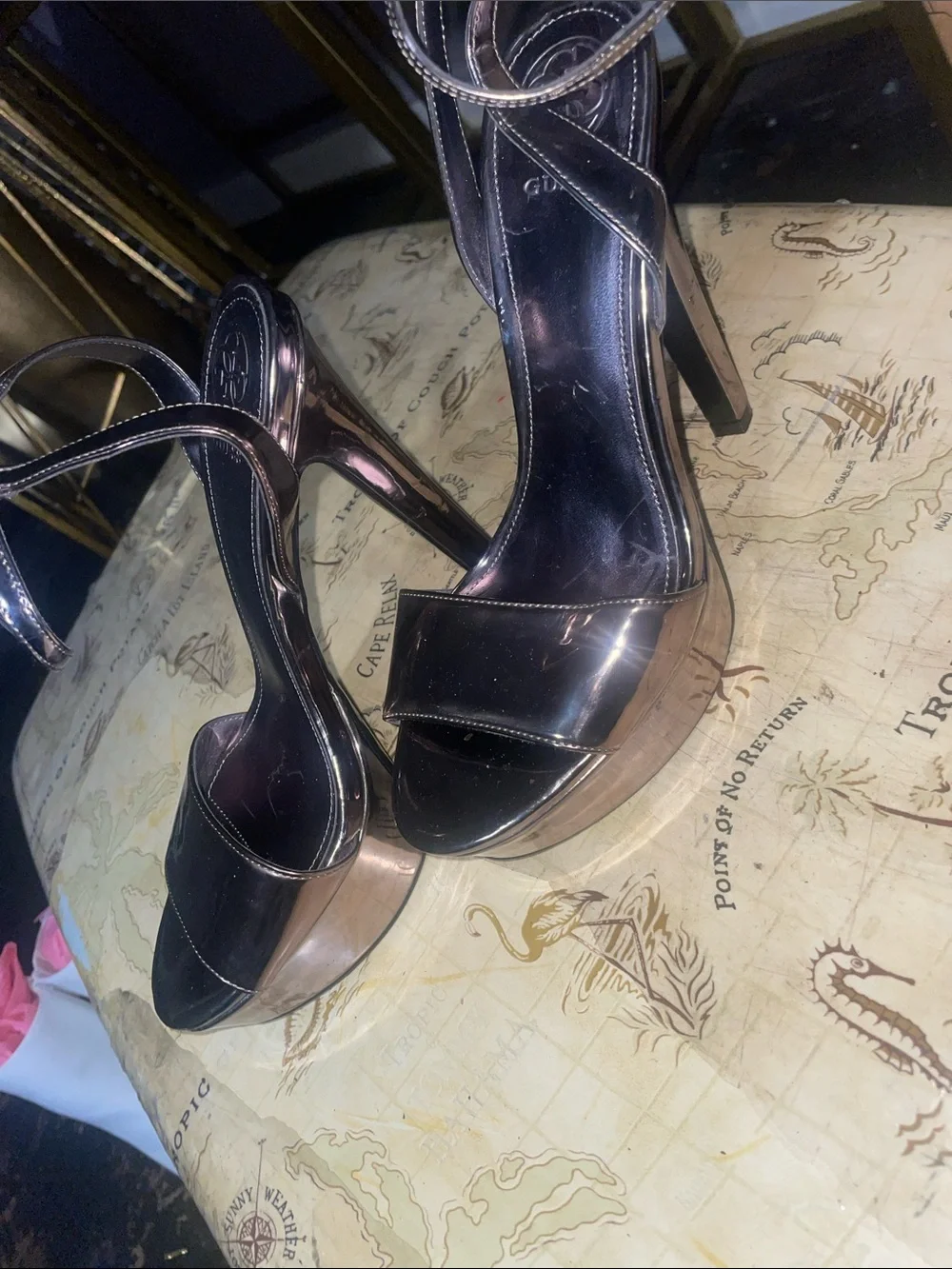 Guess Black Patent Platform Stiletto Sandals